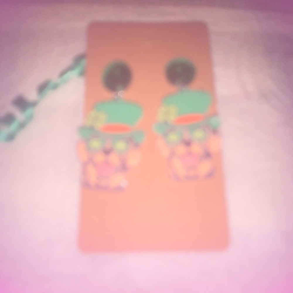 NEW Green Orange Lucky Dog St Patrick’s Day Festive Earrings NWT